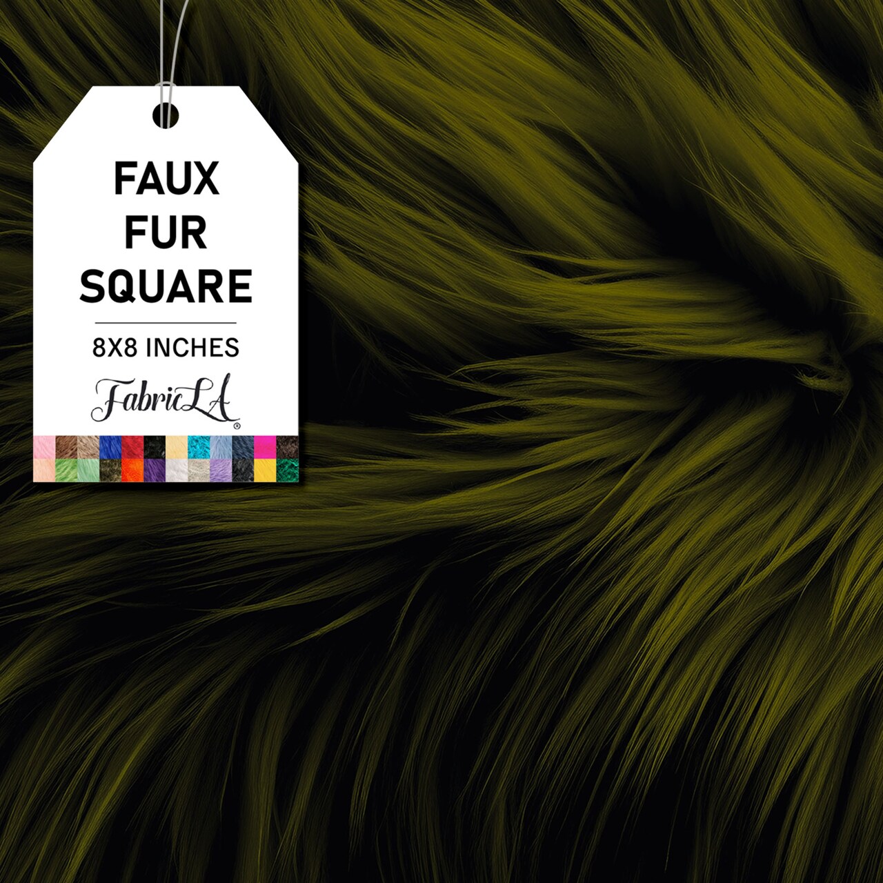 FabricLA | Faux Fur Fabric Square | 8" X 8" Inch Wide Pre-Cut Shaggy | Fake Fur Fabric | DIY, Craft Fur Decoration, Fashion Accessory, Hobby | Olive